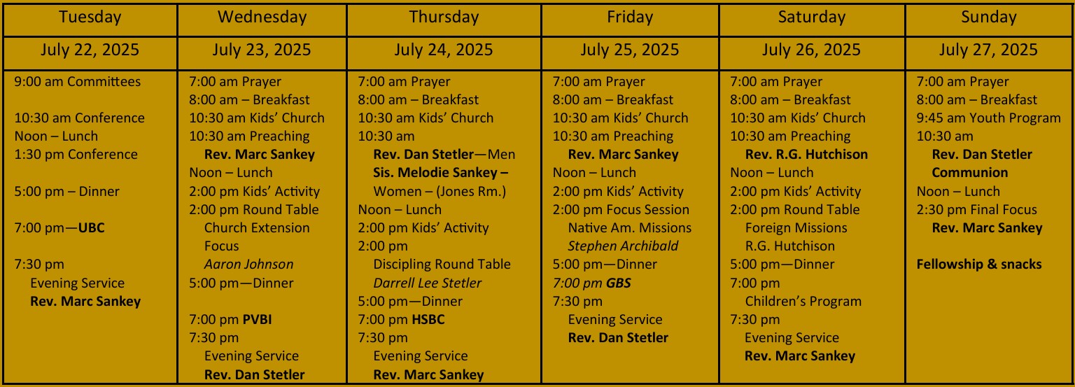Camp schedule